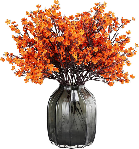 JAKY-Global Babys Breath Orange Silk Artificial Flowers 12 Bundle European Fake Silk Plants Decor Wedding Party Decoration Bouquets Real Touch DIY Home Garden (Orange 12pcs)