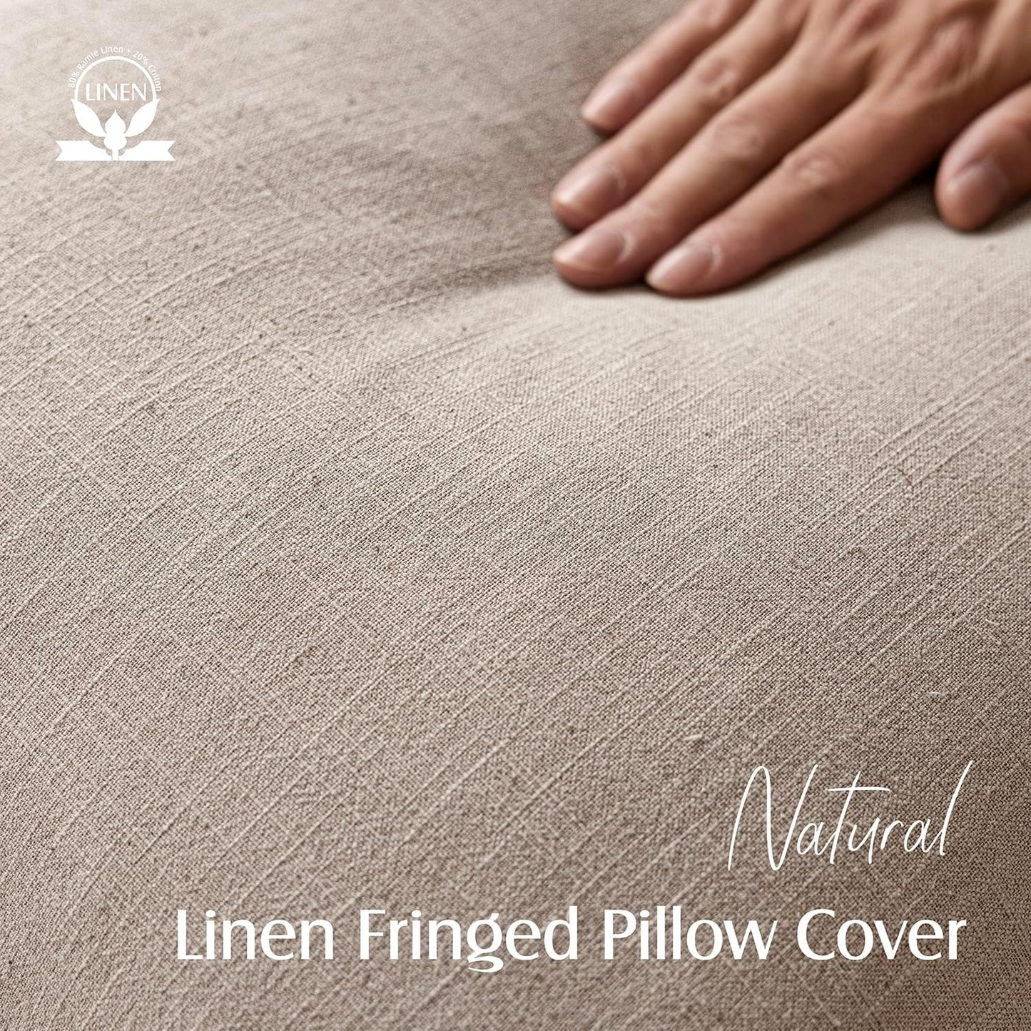 Foindtower Decorative Linen Fringe Throw Pillow Covers Boho Farmhouse Cushion Cover with Tassels Soft Accent Pillowcase for Chair Sofa Bed Living Room Home Decor, 24×24 Inch,1PC,Natural Linen