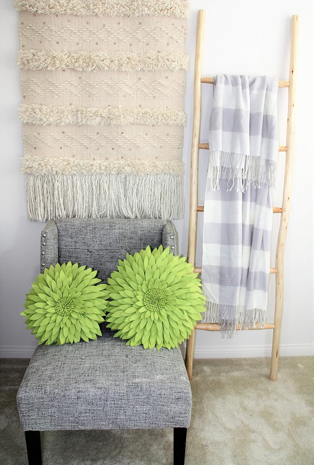 Flower Decorative Pillow - 3D Daisy Flower Pillow, Sunflower Throw Pillow -14.5 x 13 inch Round Decor Pillow - Flower Home Decorations - Couch & Bed, Accent Pillow (Case + Insert, Solid Lime)