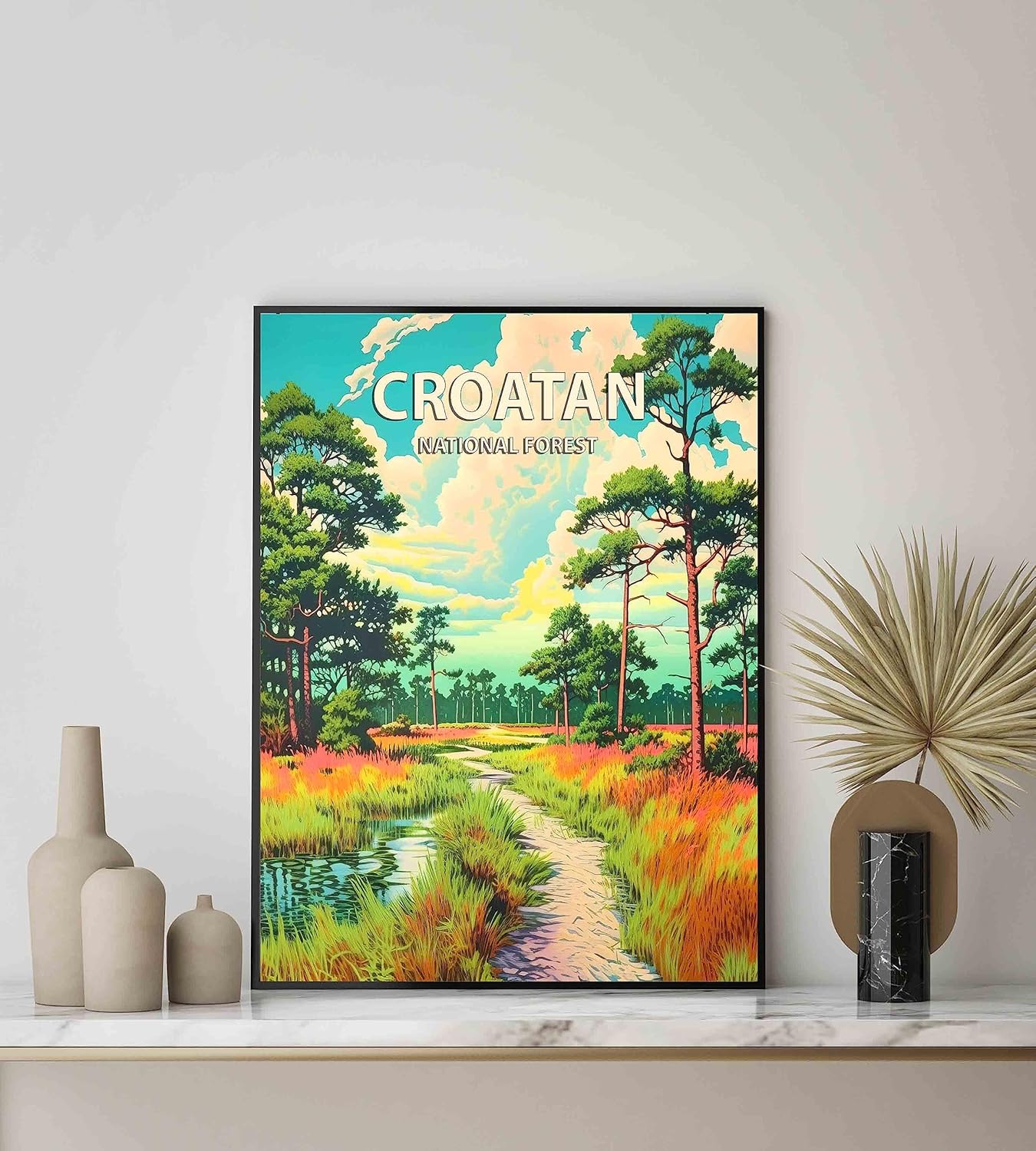 Croatan National Forest Poster Art Print Retro Mountain Wall Art Poster Vintage Decor Nature Recreation Wilderness Wildlife Decoration, Outdoor Adventure Scenic Beauty Artwork. (Croatan National