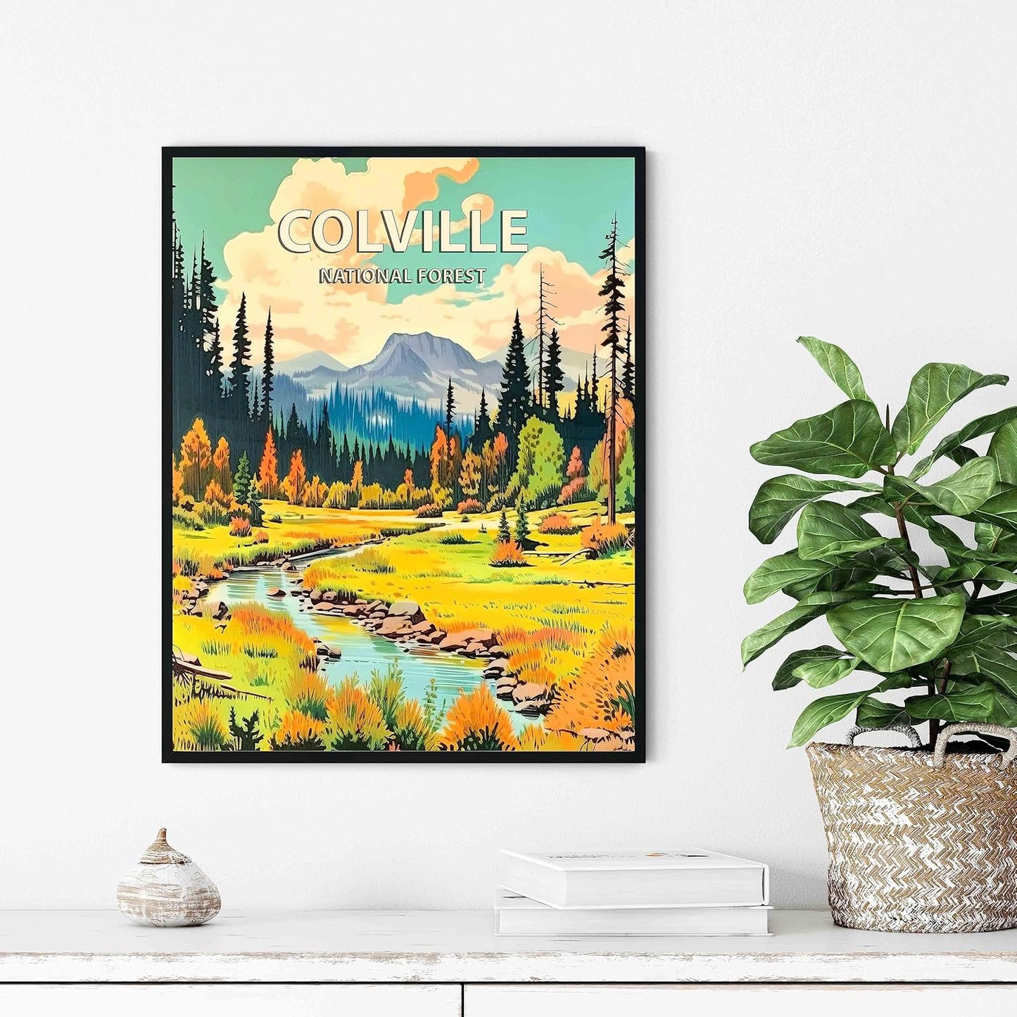 Colville National Forest Poster Art Print Retro Mountain Wall Art Poster Vintage Decor Nature Recreation Wilderness Wildlife Decoration, Outdoor Adventure Scenic Beauty Artwork. (Colville National