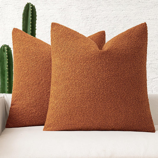 MIULEE 18x18 Inch Decorative Pillow Covers for Couch Bed Set of 2 Textured Boucle Neutral Winter Throw Pillows Orange Accent Solid Cushion Pillowcases Sofa Livingroom Home Decor