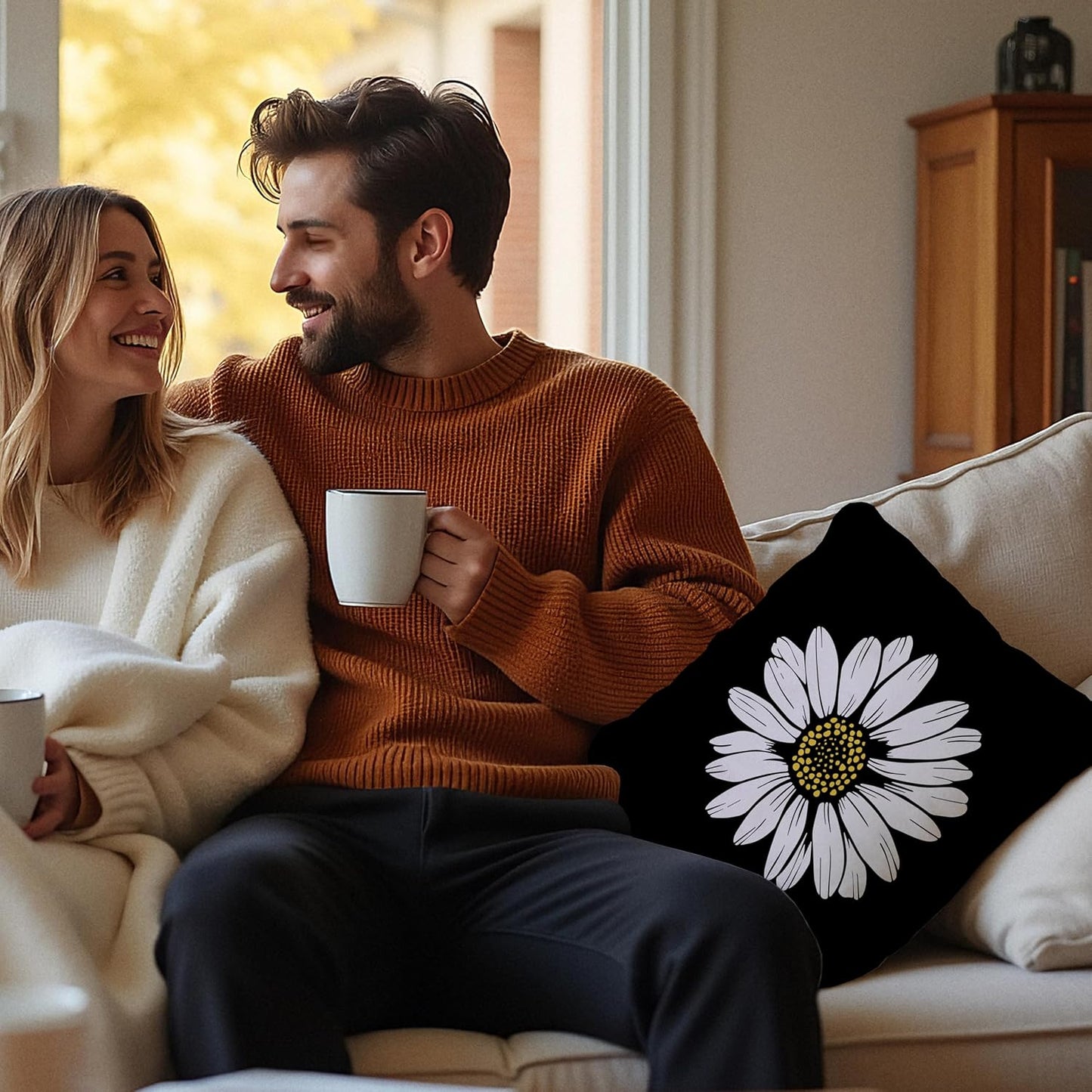 Daisy Floral Pillow Covers 18x18 Double-Sided, Daisy Flowers Wildflower Pillow Covers for Couch Bed Living Room Bedroom, Daisy Decor, Spring Summer Floral Room Decor