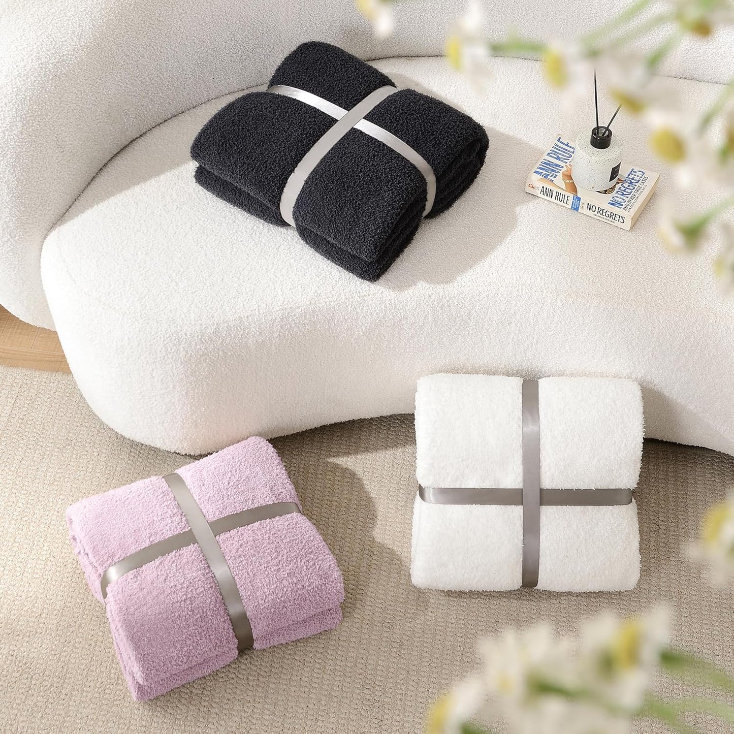 JOOJA Throw Blanket Twin Size for Bed Super Soft Blankets for Couch Comfy Cozy Blanket Knit Fuzzy Plush Fleece Blanket Gift for Women Lightweight Blanket for Living Room Sofa 60 x 80 Inches Lilac