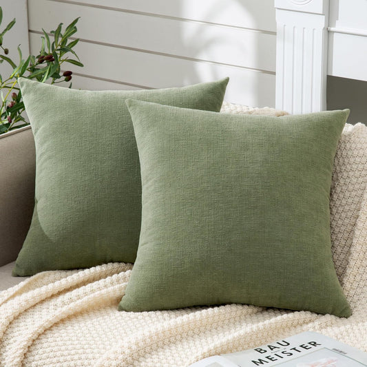 GAWAMAY Decorative Square Throw Pillow Covers 22"x22" Inch Set of 2, Super Soft Chenille Pillows Farmhouse Fall Pillowcase for Living Room Bedroom Sofa Couch Cushion Cover Sage Green 55x55cm