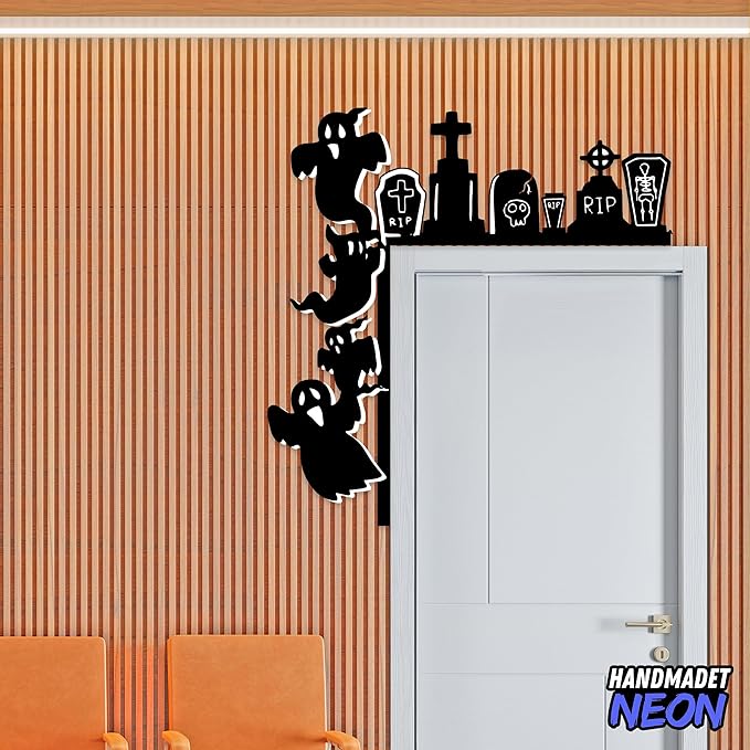 Personalized Metal Halloween Door Toppers, Custom Text Halloween Door Corner Sign, Doors Frame Decoration Halloweens Theme Decoration, Funny Creative Silhouette Wall Art Decor