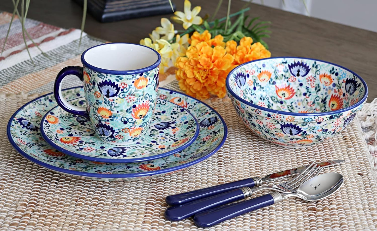 Blue Rose Polish Pottery - Green Desert Oasis Dessert Plate - 7" Diameter - Beautiful Plate for Cake, Appetizers, or Snacks