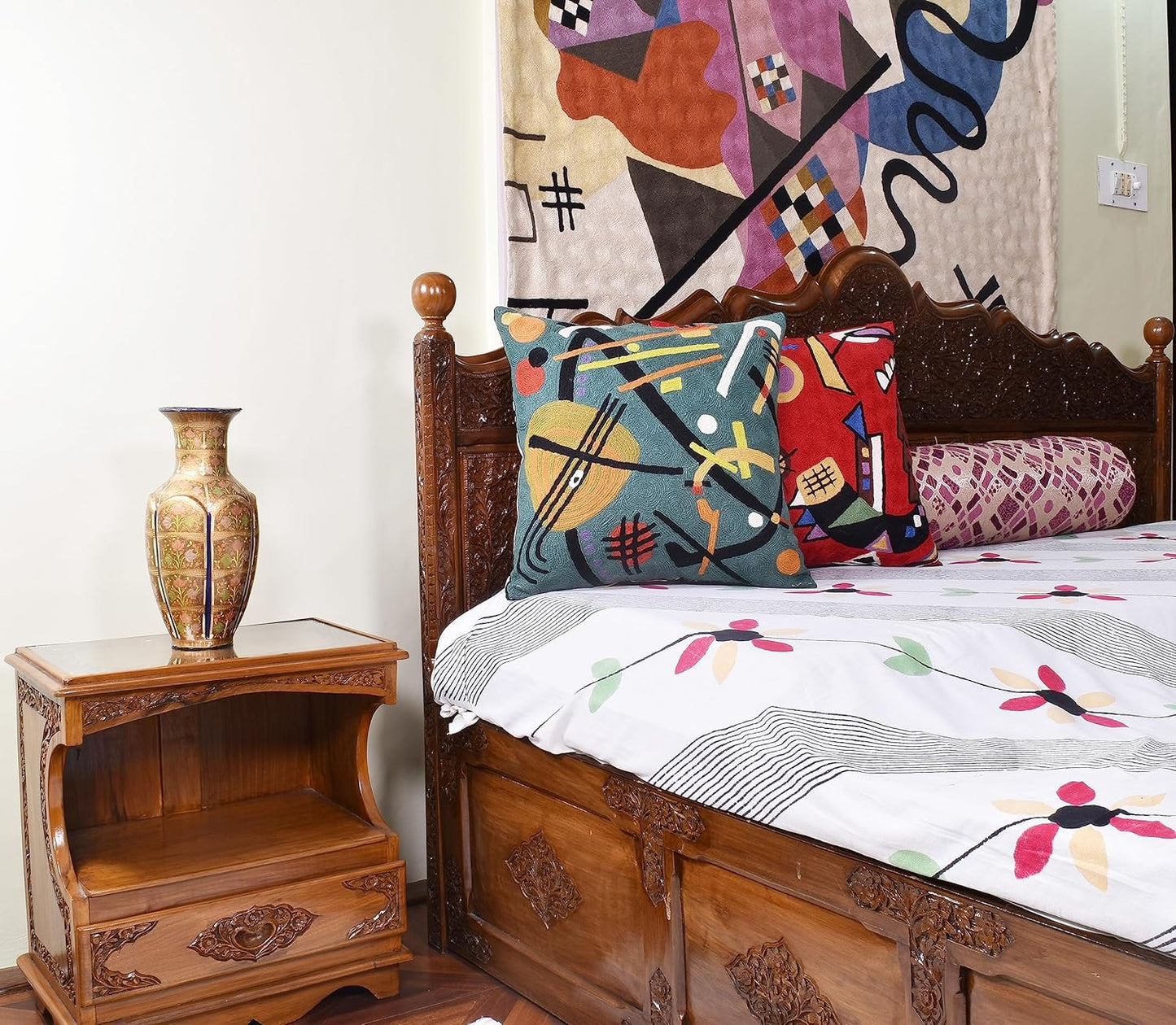 Kandinsky Modern Throw Pillow Cover - Escape | Abstract Pillow | Modern Couch Pillow | Contemporary Pillows | Modern Outdoor Pillow | Mid Century Chair Cushions | Handmade Wool Size 18x18