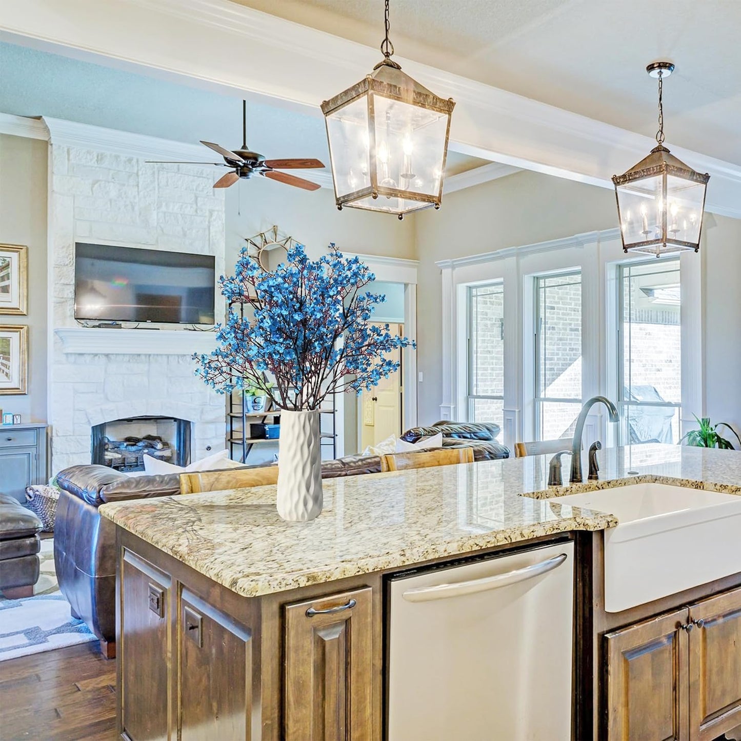 Mandy's Royal Blue Artificial Baby’s Breath Flowers 6 Bundles Silk Gypsophila with Bendable Stems for Fall Centerpiece Wedding Decor and Table Arrangements