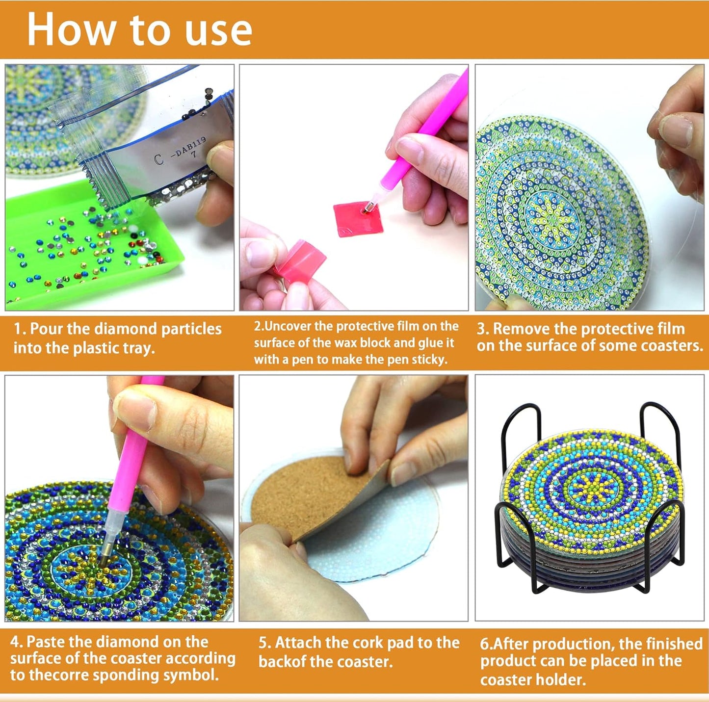 Diamond Art Coasters Kit with Holder, 8 Pcs Diamond Art Coasters for Adults Kids Beginners Crafts Gifts (Setting-Sun)