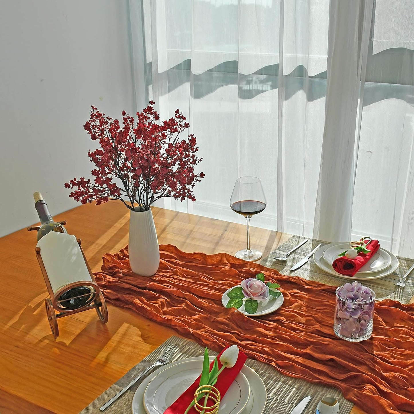 Mandy's Burgundy Artificial Baby’s Breath Flowers 15 Bundles Silk Gypsophila with Bendable Stems for Fall Centerpiece Wedding Decor and Table Arrangements