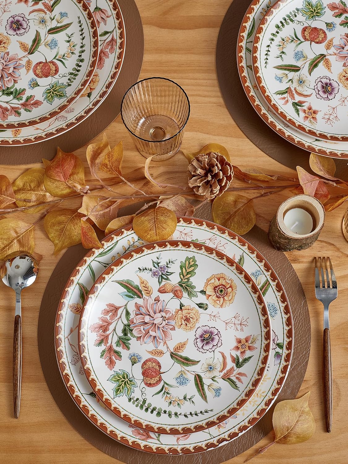 Bico Blooming Moment Salad Plates Set of 4, 8.75 Inch Ceramic Dessert Plates for Salad, Appetizer, Side Dishes, Microwave and Dishwasher Safe, Gift for Housewarming and Thanksgiving