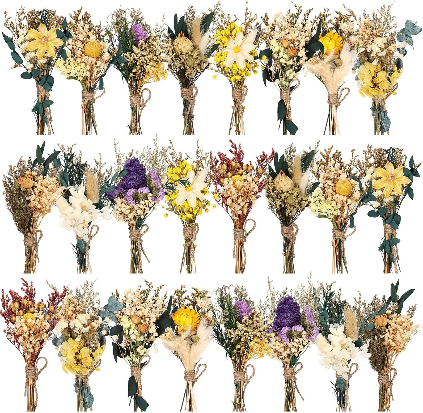 Layhit 24 Pcs Boho Dried Flower Bouquet Mini Wedding Handmade Dry Flowers Decor for Vase Crafts DIY Photo Boutonniere for Men Floral Plant for Bridesmaid Gift Birthday Decor (Vivid)