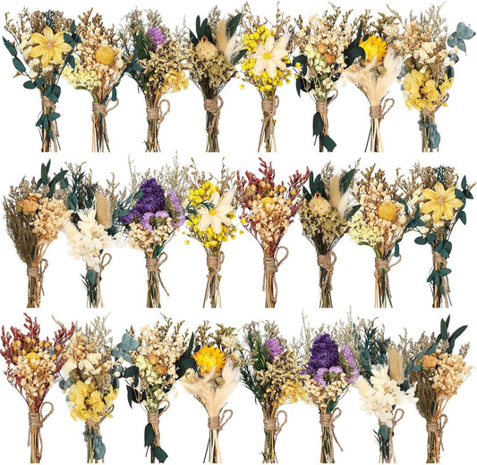 Layhit 24 Pcs Boho Dried Flower Bouquet Mini Wedding Handmade Dry Flowers Decor for Vase Crafts DIY Photo Boutonniere for Men Floral Plant for Bridesmaid Gift Birthday Decor (Vivid)