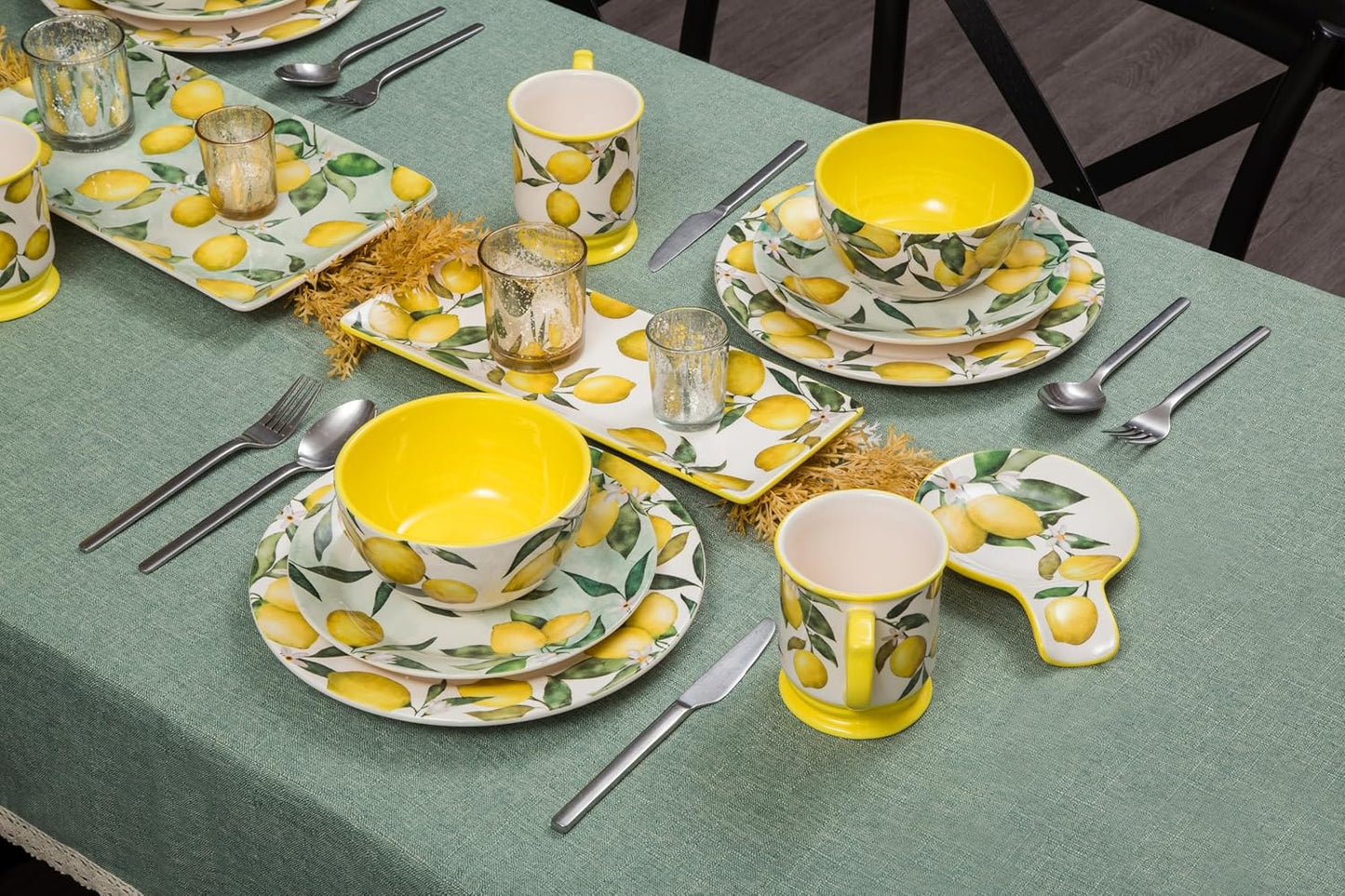 Bico Lemon Dreams Salad Plates Set of 4, 8.75 Inch Ceramic Dessert Plates for Salad, Appetizer, Side Dishes, Microwave and Dishwasher Safe, Gift for Housewarming and Thanksgiving