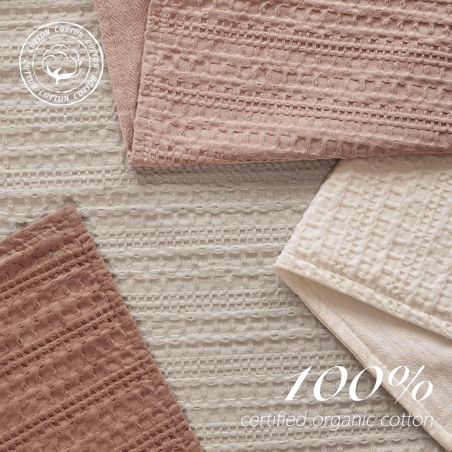 Foindtower Set of 2 Decorative Cotton Waffle Weave Lumbar Throw Pillow Covers Euro Shams Cushion Covers Accent European Pillowcase for Bed Couch Bedroom Living Room Home Decor 12×20 Inch Dusty Pink