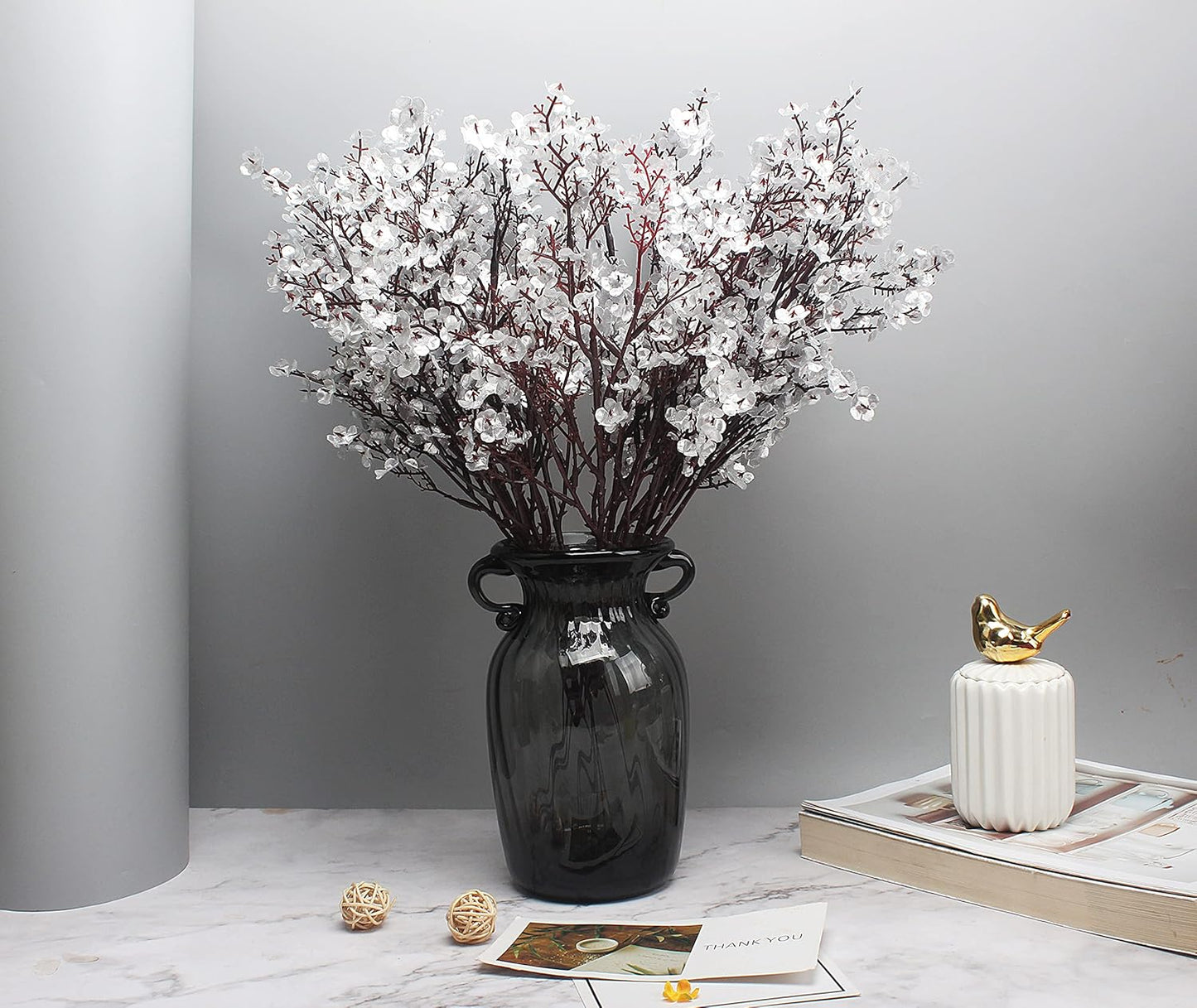 JAKY-Global Babys Breath Silk Artificial Flowers Bulk 9pcs for Fall Decor Fake Flower Bouquet Bulk for Home Kitchen Indoor Bouquet Floral Arrangement Table Centerpieces Party Decor(Silver)