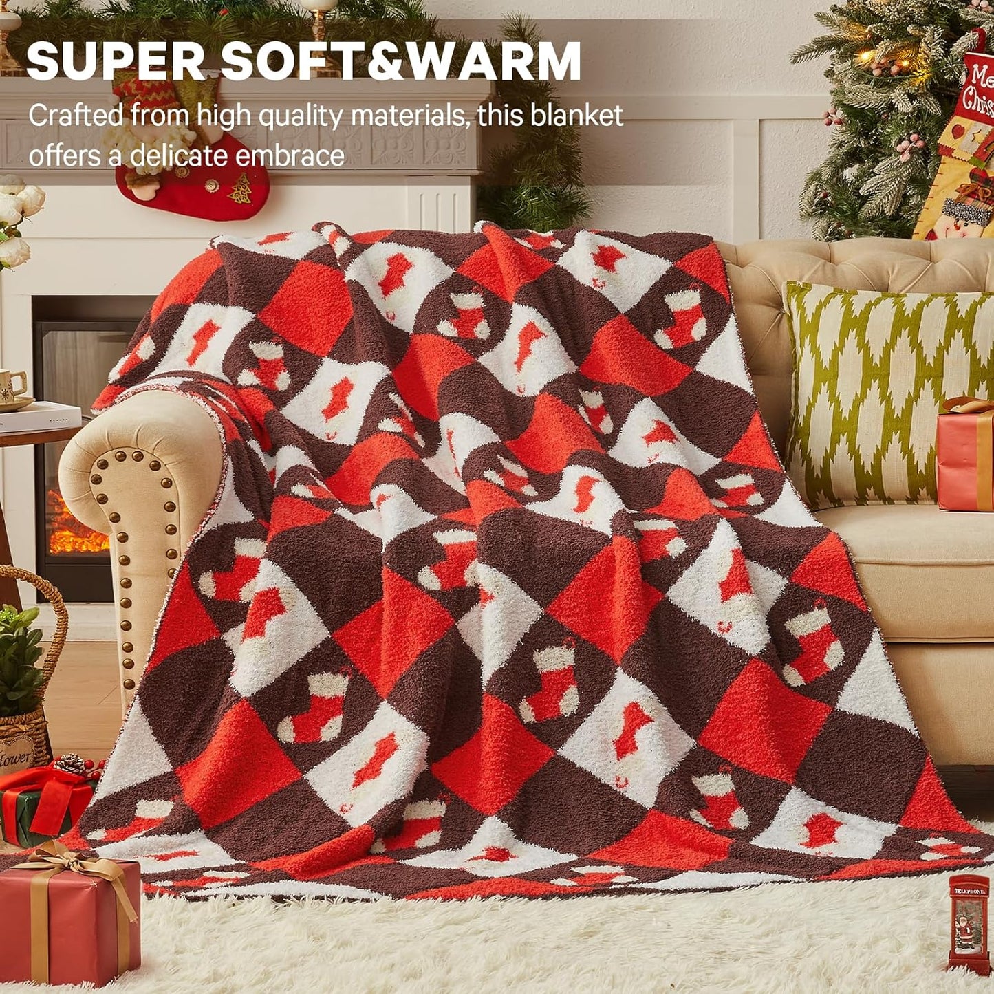 CYMULA Christmas Knit Throw Blanket - Super Soft Cozy Fuzzy Blankets for Couch, Sofa & Bed, Holiday Throw Blanket，60"x80"