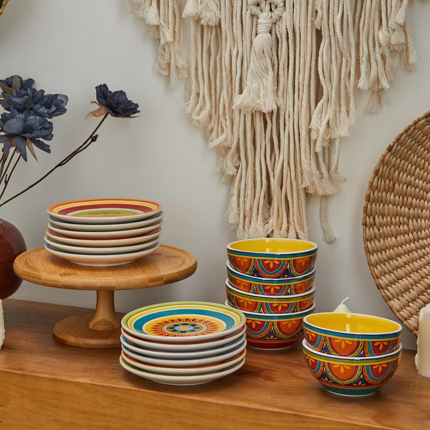 Bico Tunisian Pattern Appetizer Plates Set of 6, 6 Inch Small Ceramic Dessert Plates for Snacks, Salad, Tablescape, Microwave and Dishwasher Safe, Gift for Housewarming and Thanksgiving