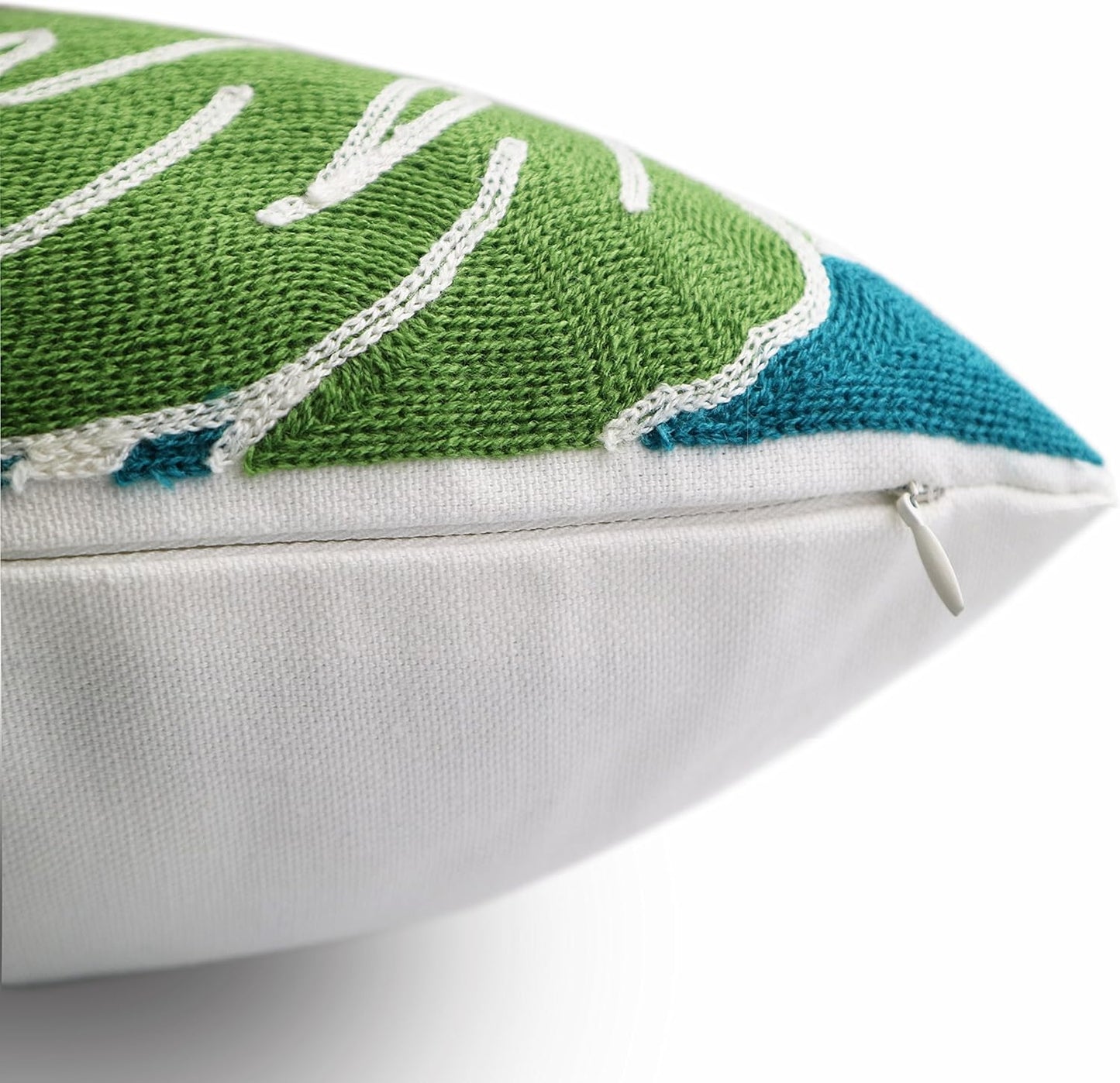 Embroidery Throw Pillow Cover Tropical Leaves 18x18 Inches Decorative Floor Pillow Cover for Couch 100% Cotton Cushion Cover Pillow Case Full Size Monstera Leaf Embroidered, Green, 1 Piece