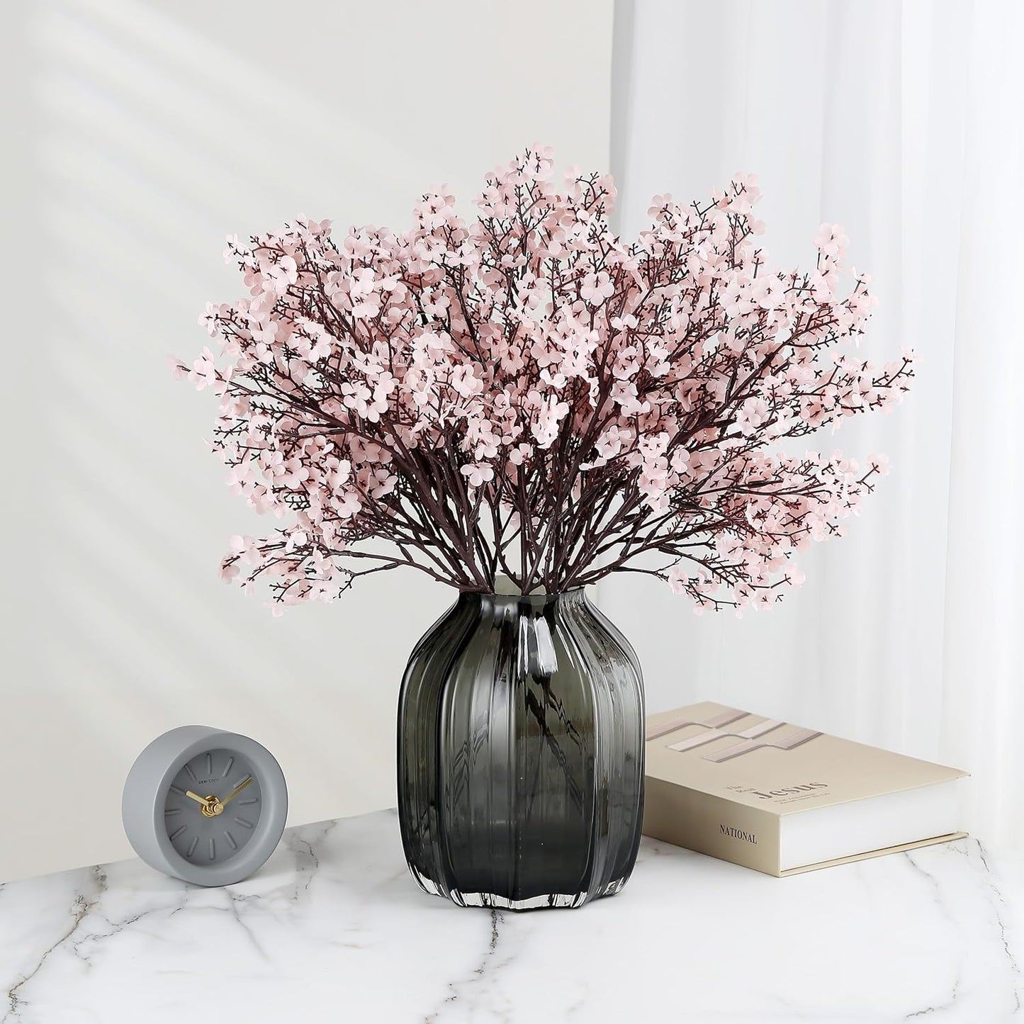 JAKY-Global Babys Breath Fabric Cloth Artificial Flowers 6 Bundle European Fake Silk Plants Decor Wedding Party Decoration Bouquets Real Touch DIY Home Garden (Autumn Pink-6pcs)