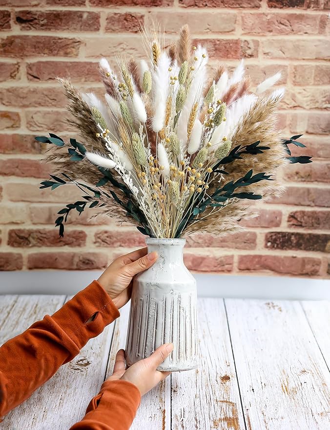 xin's convey 126pcs Dried Pampas Grass Decorations, (Vase Not Included), Dried Flowers Bouquet, Reed Grass Bouquet for Boho Floral Wedding, Bedroom, Rustic Farmhouse Decor.