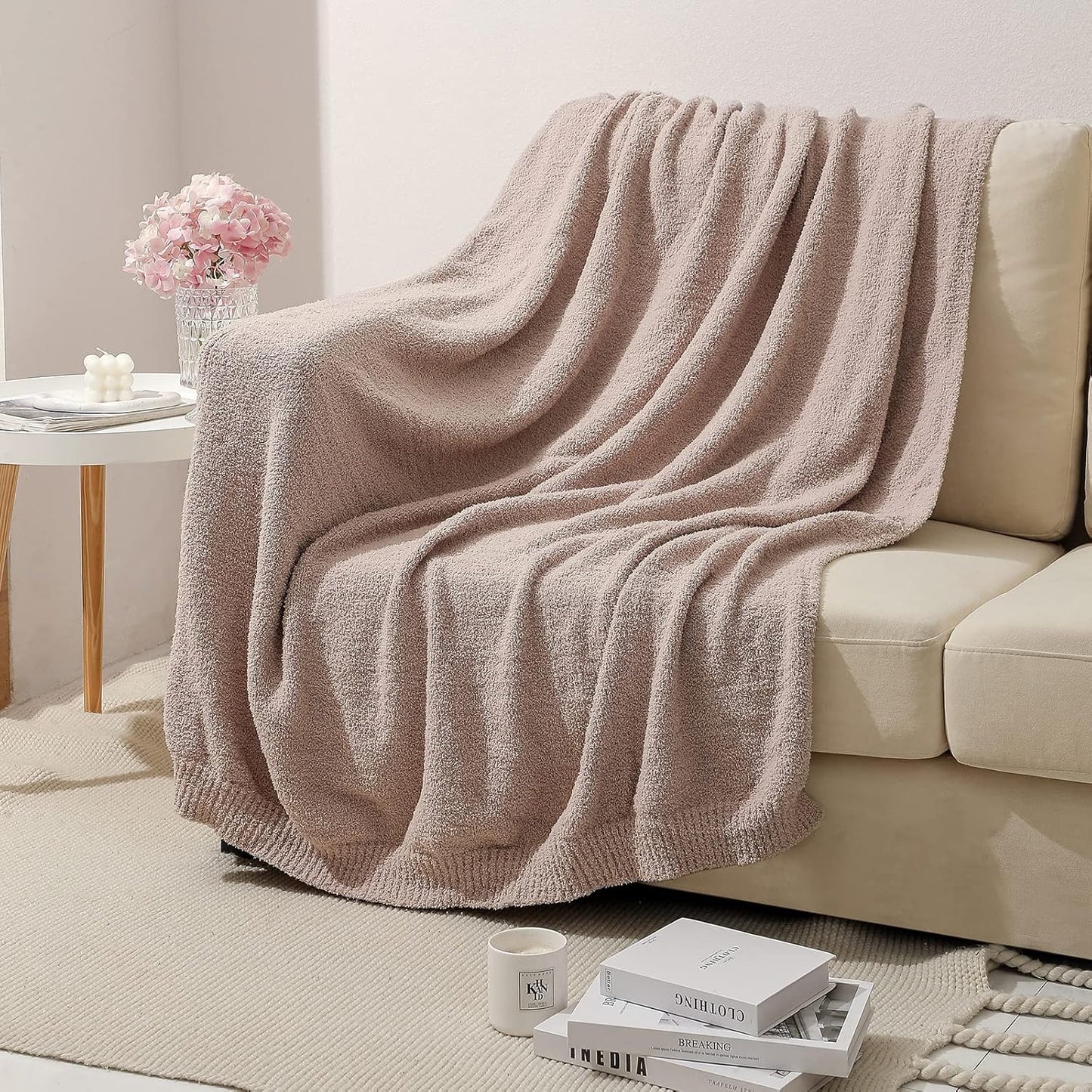bearberry Super Soft Fluffy Throw Blanket Lightweight Cozy Warm Throw Blankets for Couch Bed Sofa All Season (Beige, 50”x60”)