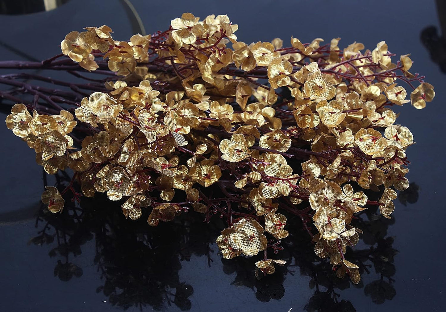 JAKY-Global Babys Breath Fabric Cloth Artificial Flowers 6 Bundle European Fake Silk Plants Decor Wedding Party Decoration Bouquets Real Touch DIY Home Garden (Gold-6pcs)