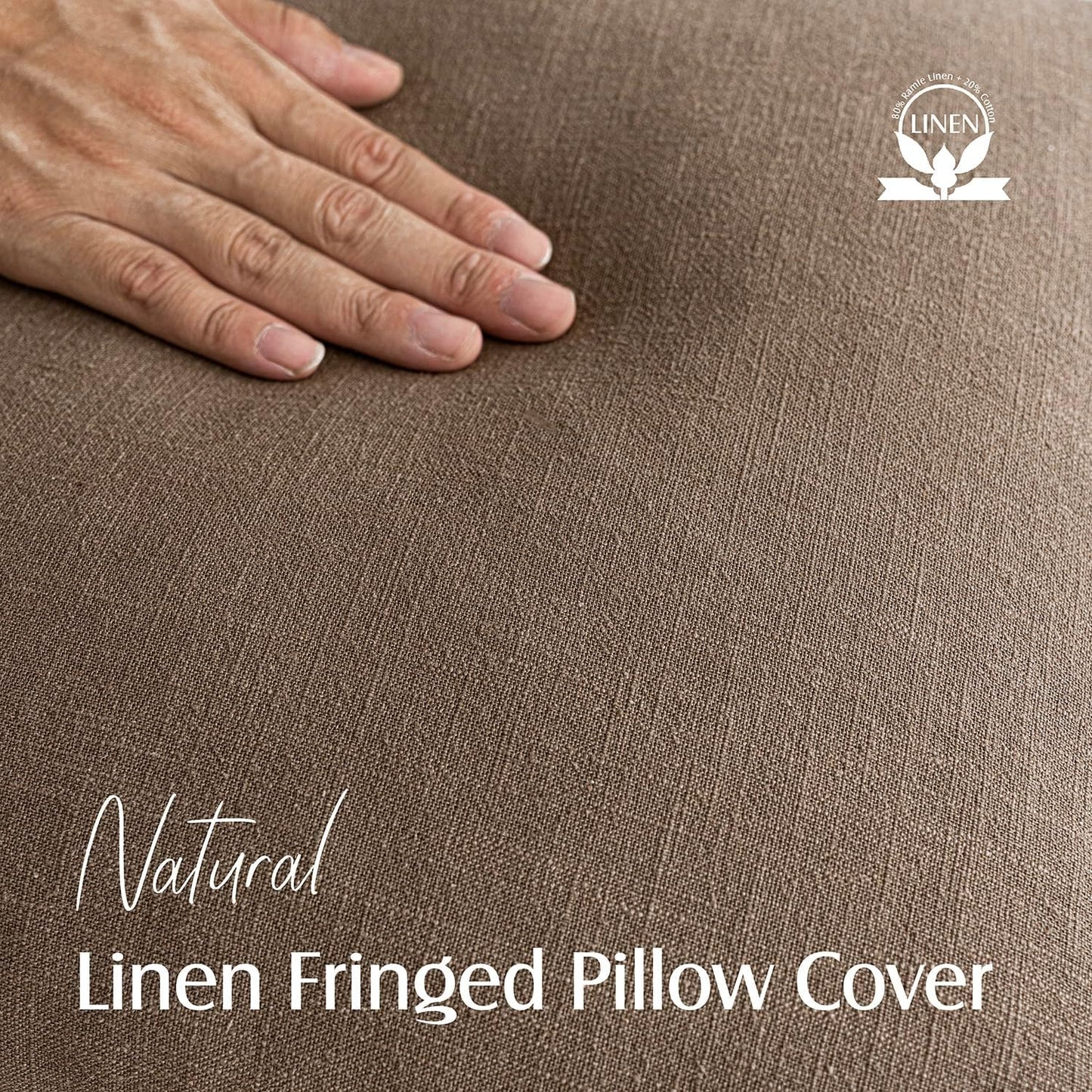 Foindtower Decorative Linen Fringe Throw Pillow Covers Cozy Boho Farmhouse Cushion Cover with Tassels Soft Accent Pillowcase for Chair Sofa Bed Living Room Home Decor, 24×24 Inch, 1PC, Light Brown