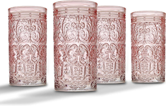 Godinger Jax Highball Beverage Glass Cup Pink - Set of 4