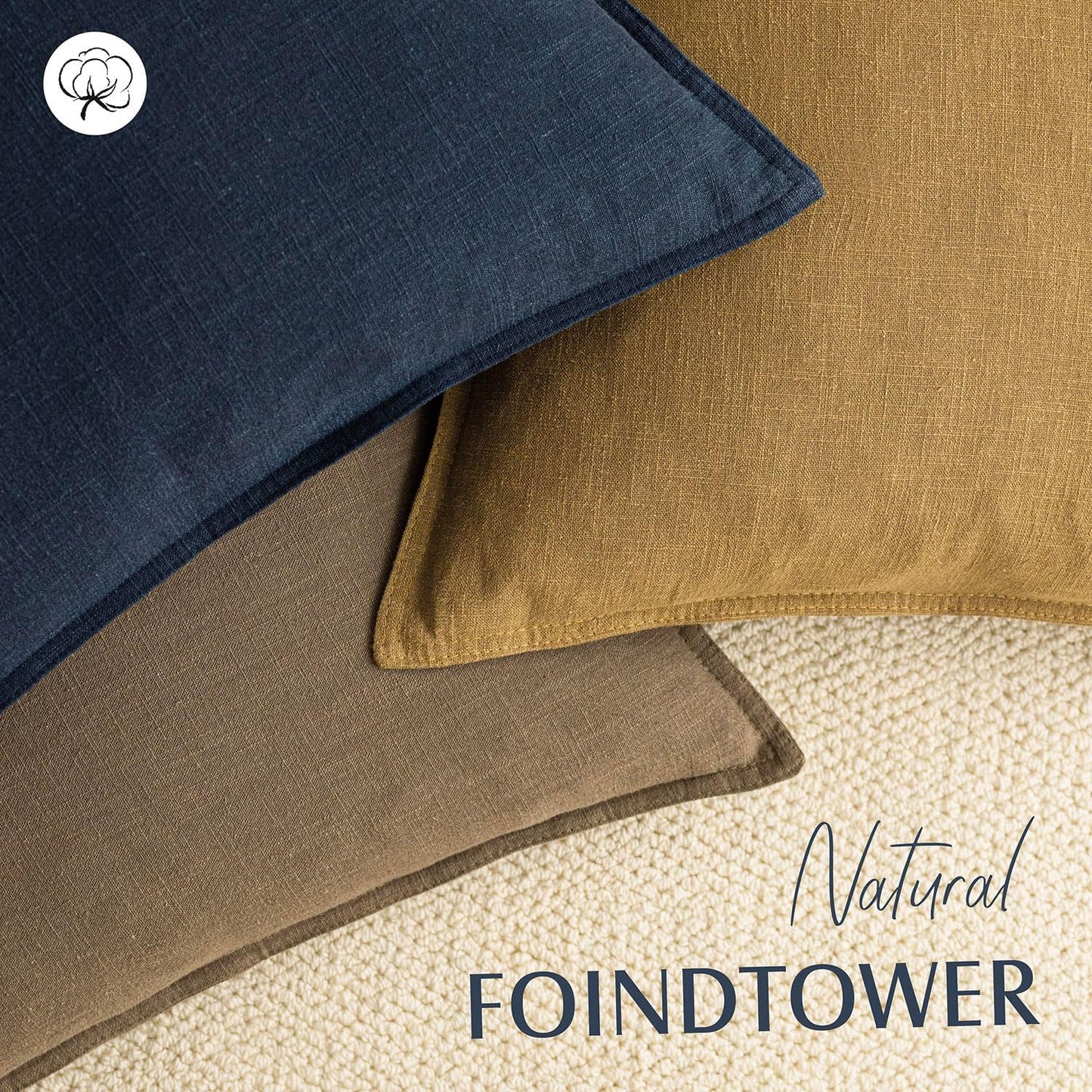 Foindtower Pack of 2, Decorative Linen Soild Throw Pillow Covers Soft Accent Cushion Case Boho Farmhouse Pillowcase for Couch Sofa Bedroom Living Room Home Decor 22 x 22 Inch Light Brown