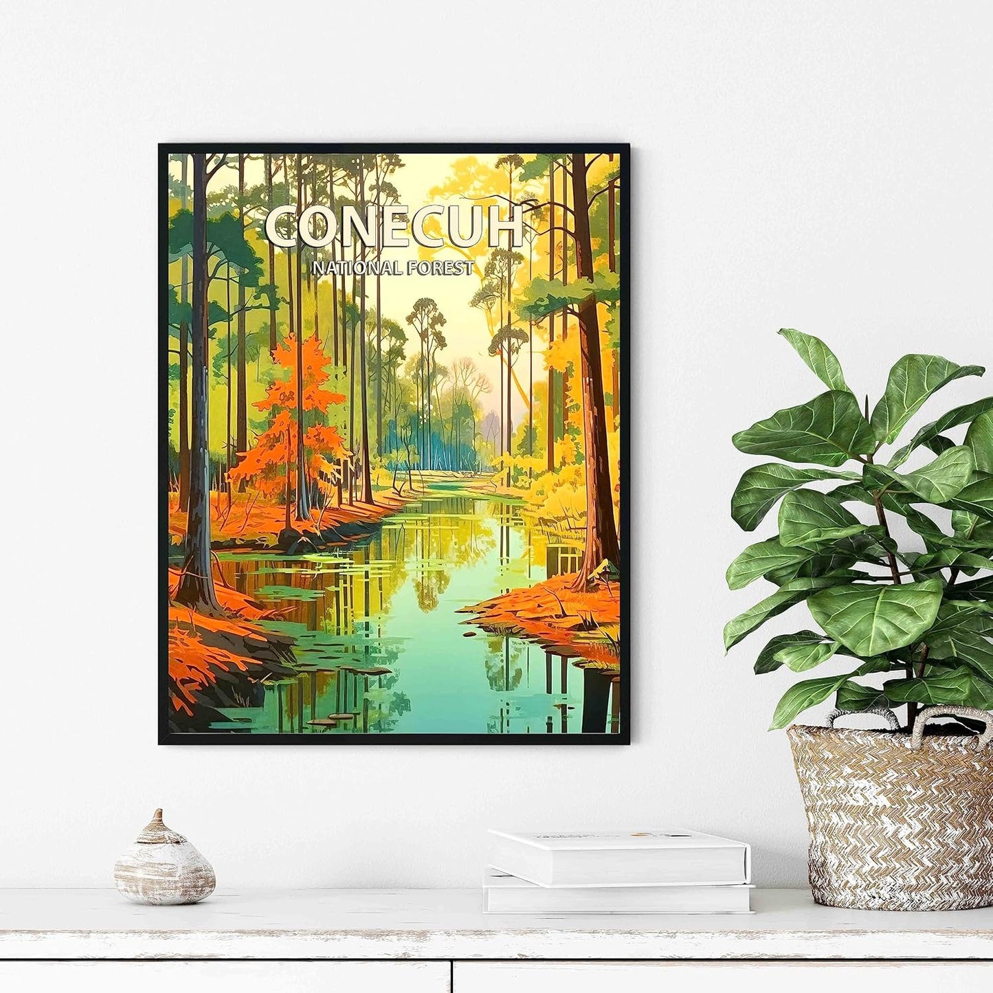 Conecuh National Forest Poster Art Print Retro Mountain Wall Art Poster Vintage Decor Nature Recreation Wilderness Wildlife Decoration, Outdoor Adventure Scenic Beauty Artwork. (Conecuh National