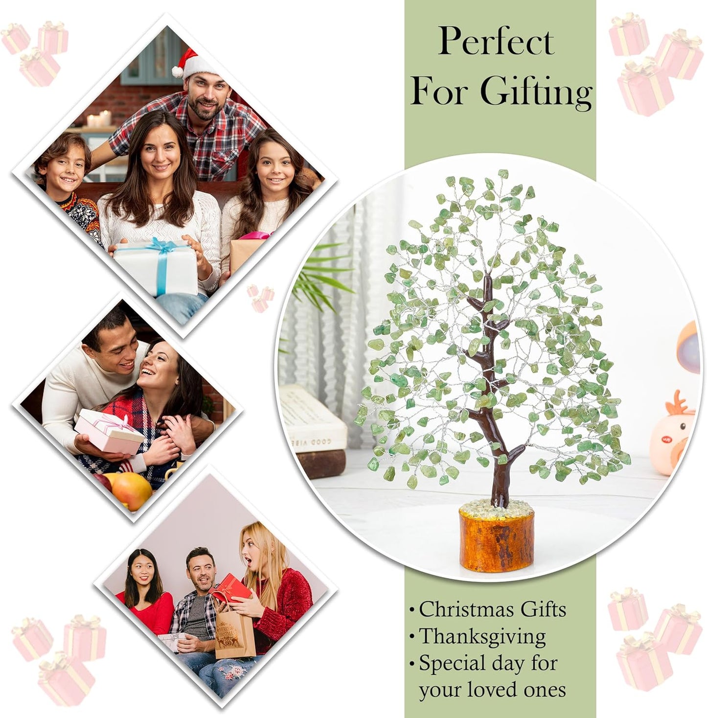 Green Jade Crystals Tree of Life Decor for Shelf Healing Crystals Spiritual Gift Sage Green Office & Room Decor House Warming Gifts New Home Decor Feng Shui Birthday Gifts for Women & Men