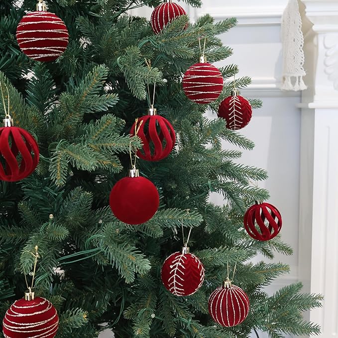 20PCS Velvet Ornaments for Christmas Tree, 2.36INCH Glitter Flocked Christmas Ornaments Decorations Balls Set Decor