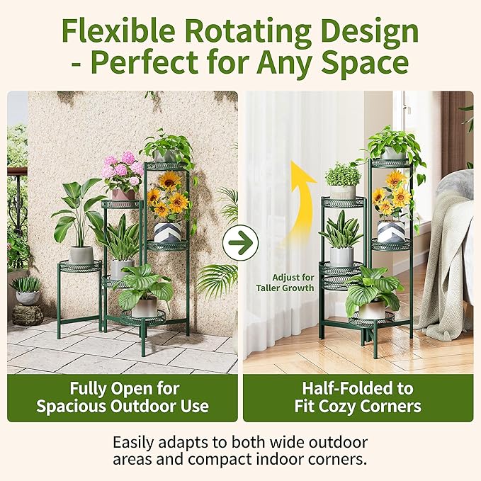 Metal Plant Stands Indoor Outdoor, 6 Tier Plant Stand Corner Plant Shelf, Folding Tall Plant Rack, Heavy Duty Iron Flower Display Holder Stand for Living Room Patio Porch Balcony - GreenFlower
