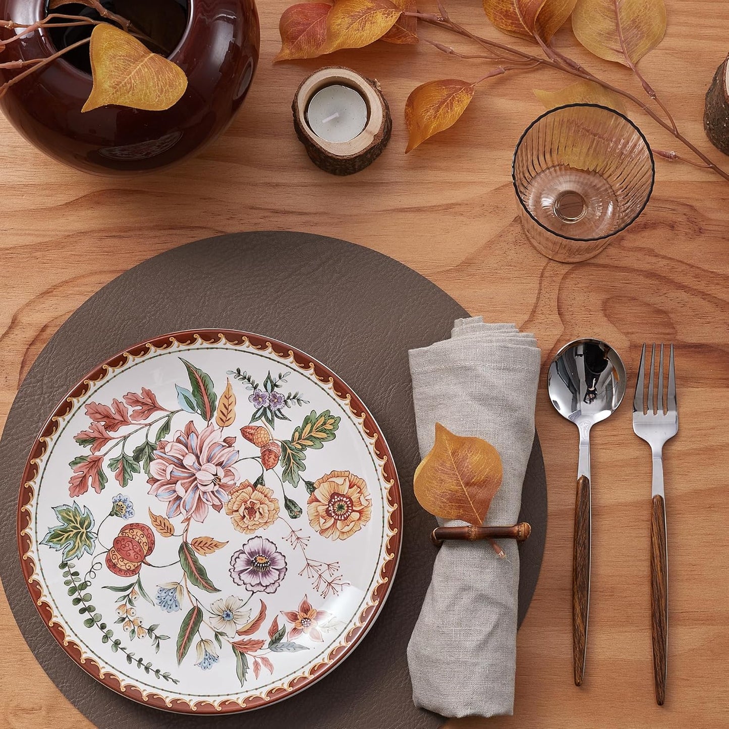 Bico Blooming Moment Salad Plates Set of 4, 8.75 Inch Ceramic Dessert Plates for Salad, Appetizer, Side Dishes, Microwave and Dishwasher Safe, Gift for Housewarming and Thanksgiving