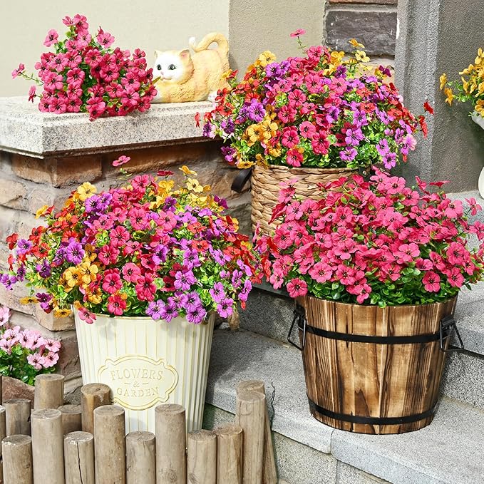 Waipfaru Artificial Flowers for Outdoors, 24 Bundles Faux Plants Outdoor, UV Resistant Artificial Plants Outdoor, Silk Fake Artificial Flowers for Outside Home Decor Planter Porch Patio Decoration
