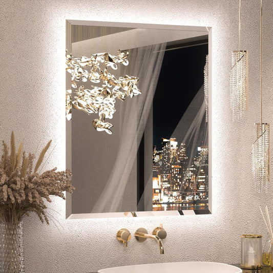 Keonjinn 30 x 36 Inch Backlit Bathroom Mirror with Lights, Light Up Mirror with Beveled Edge, UL-Listed Driver, HD Tempered Glass, 3000K/4500K/6500K, Defogging, Dimmable, Frameless LED Vanity Mirrors