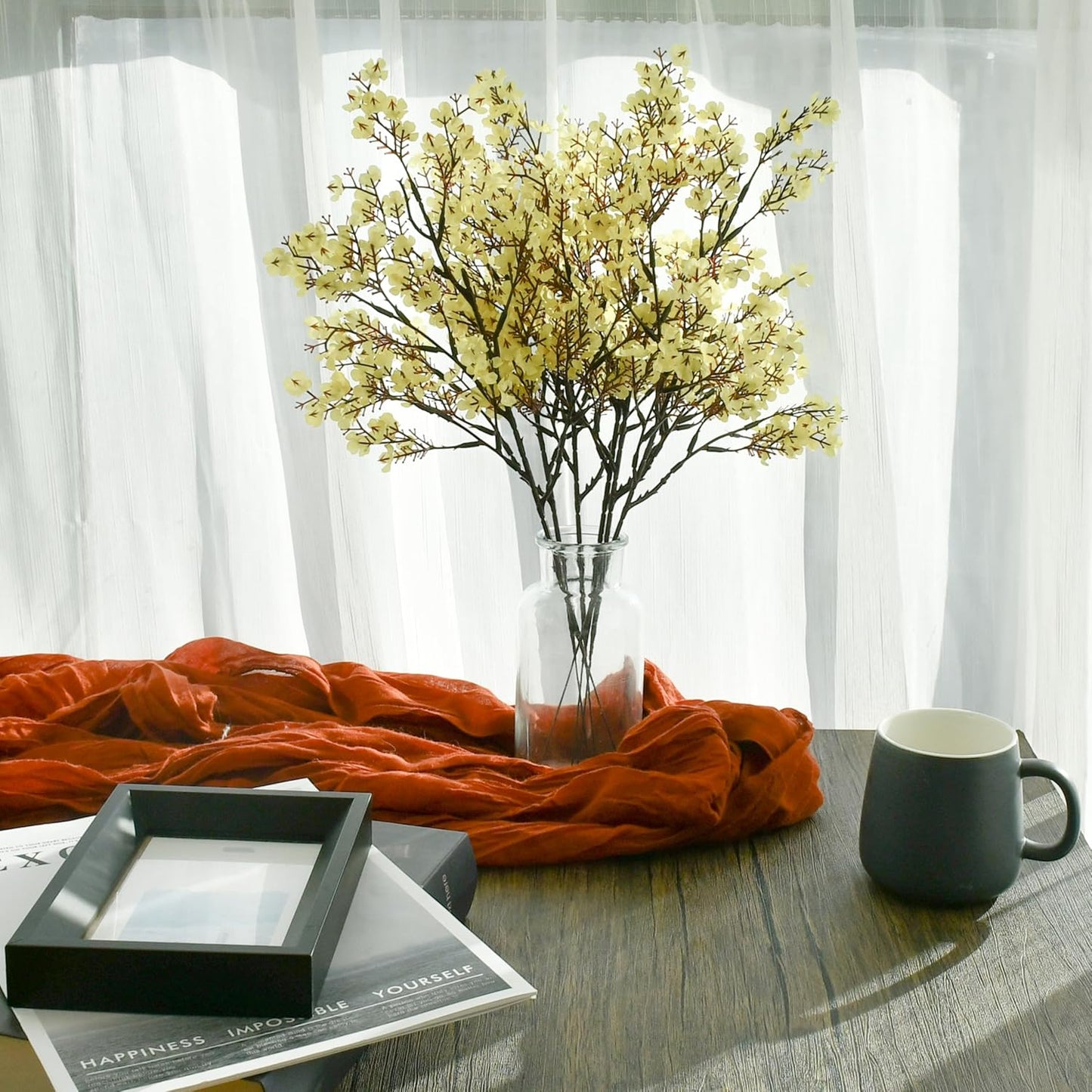 Mandy's Light Yellow Artificial Baby’s Breath Flowers 6 Bundles Silk Gypsophila with Bendable Stems for Fall Centerpiece Wedding Decor and Table Arrangements