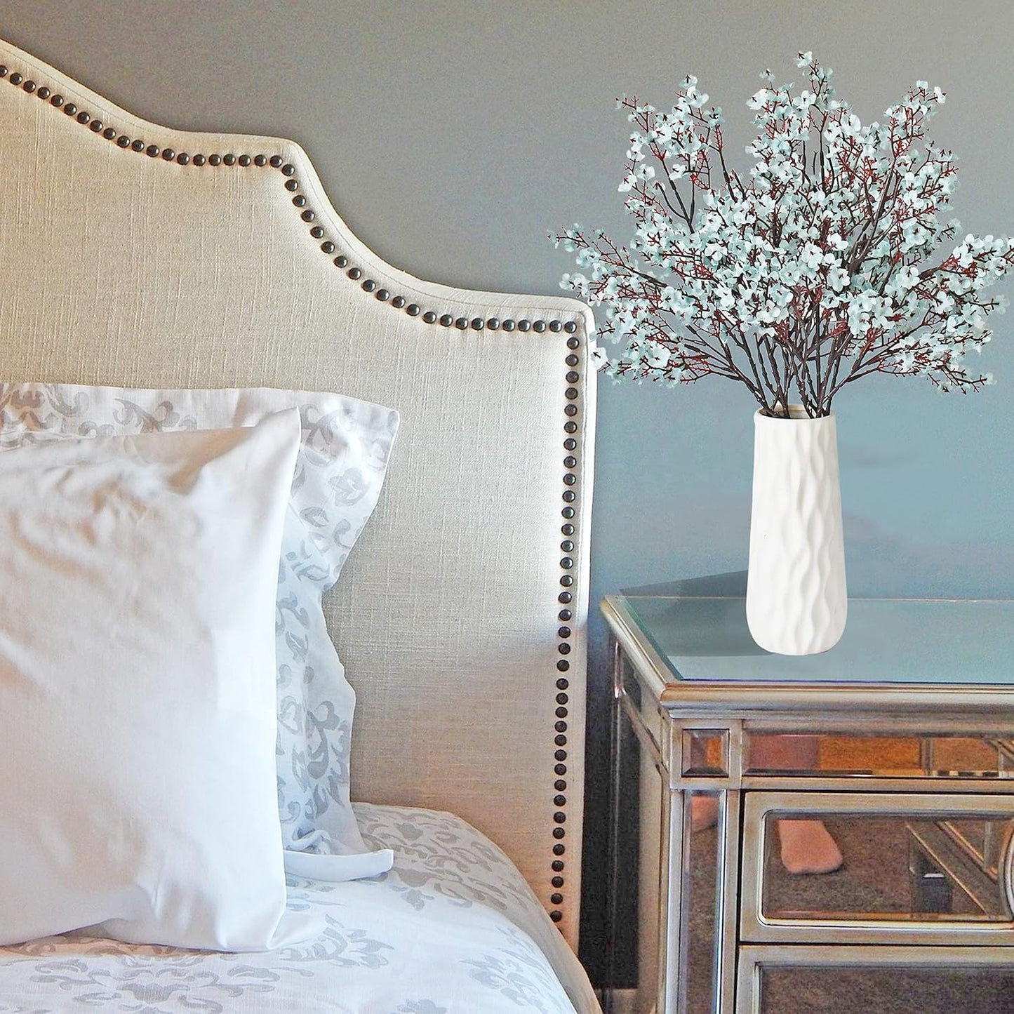 Mandy's Light Blue Artificial Baby’s Breath Flowers 6 Bundles Silk Gypsophila with Bendable Stems for Fall Centerpiece Wedding Decor and Table Arrangements