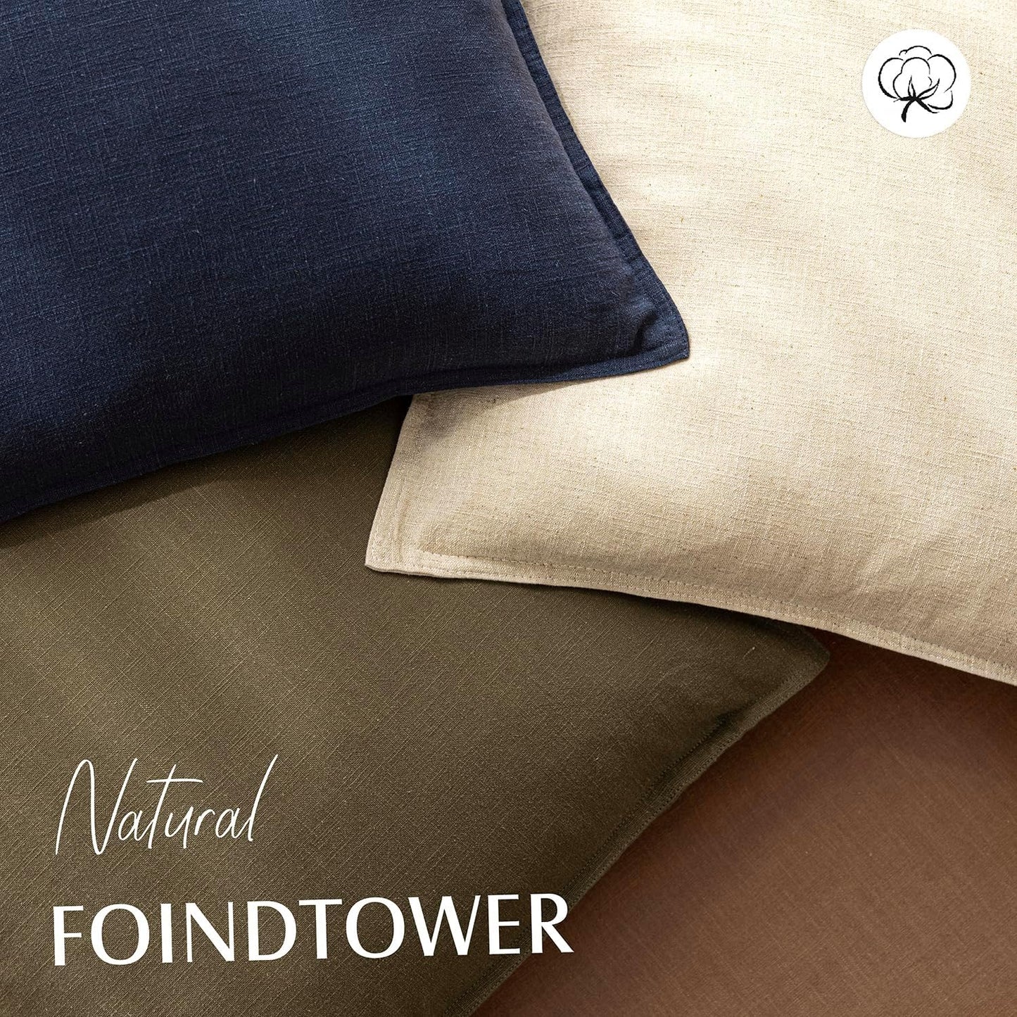 Foindtower Pack of 2, Decorative Linen Soild Throw Pillow Covers Soft Accent Cushion Case Boho Farmhouse Pillowcase for Chair Couch Sofa Bedroom Living Room Home Decor 24 x 24 Inch Light Khaki Brown
