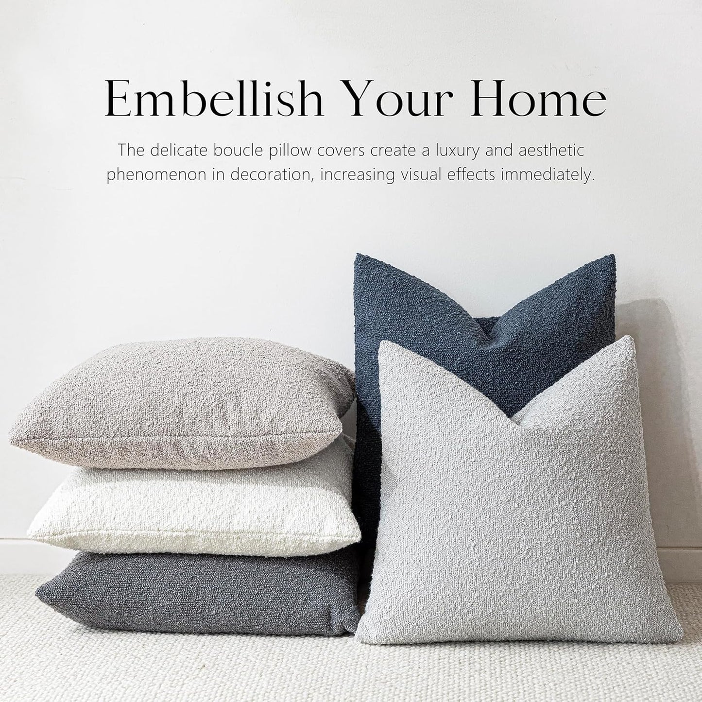 Foindtower Decorative Textured Boucle Throw Pillow Covers Accent Solid Pillow Cases Neutral Soft Cozy Couch Cushion Case for Chair Sofa Bedroom Living Room Home Decor 16x16 Inch,1PC,Light Grey