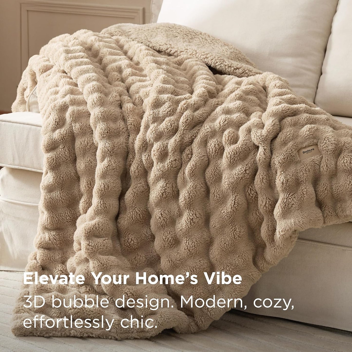 Bedsure Bubble Sherpa Blanket Twin Size for Bed - Fuzzy Fleece Thick Warm Blanket for Winter, GentleSoft Cozy Plush Throw Gift for Women, Room Decor, Beige, 60x80 Inches
