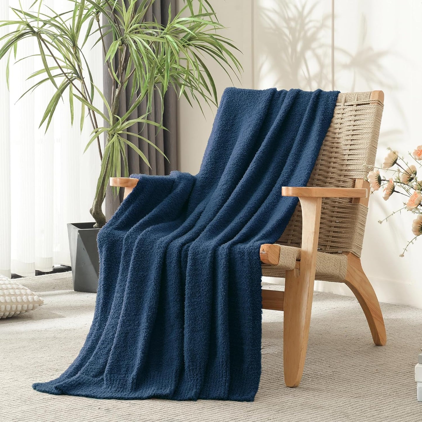 JOOJA Knit Throw Blanket Super Soft Warm Blanket for Couch Lightweight Fluffy Blanket for Bed Sofa 60x80 Inches Navy Blue