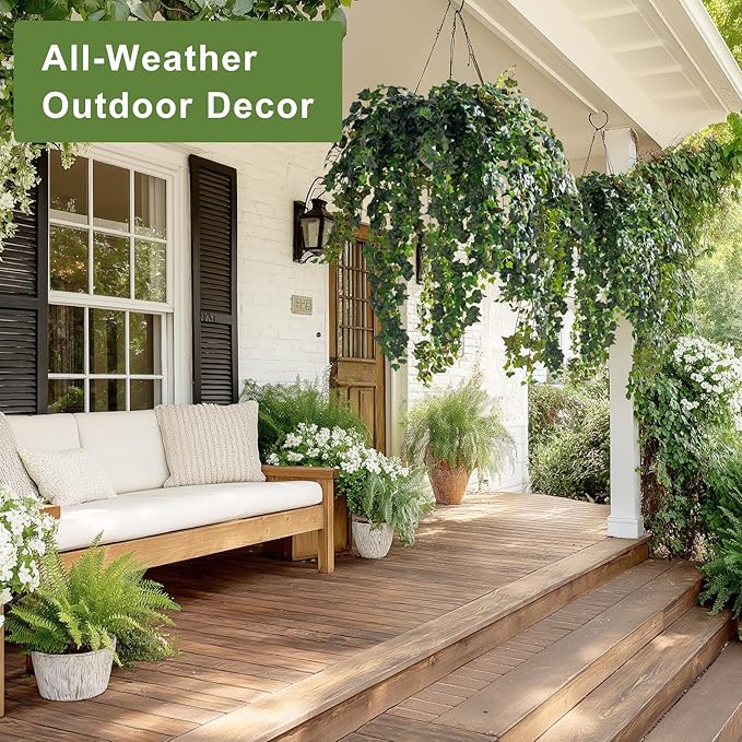 2PCS Fake Plants Decor,Artificial Morning Glory for Home Decor Indoor,Fake Ivy Plants Realistic Faux Plants Indoor for Home Living Room Bedroom Office Decoration