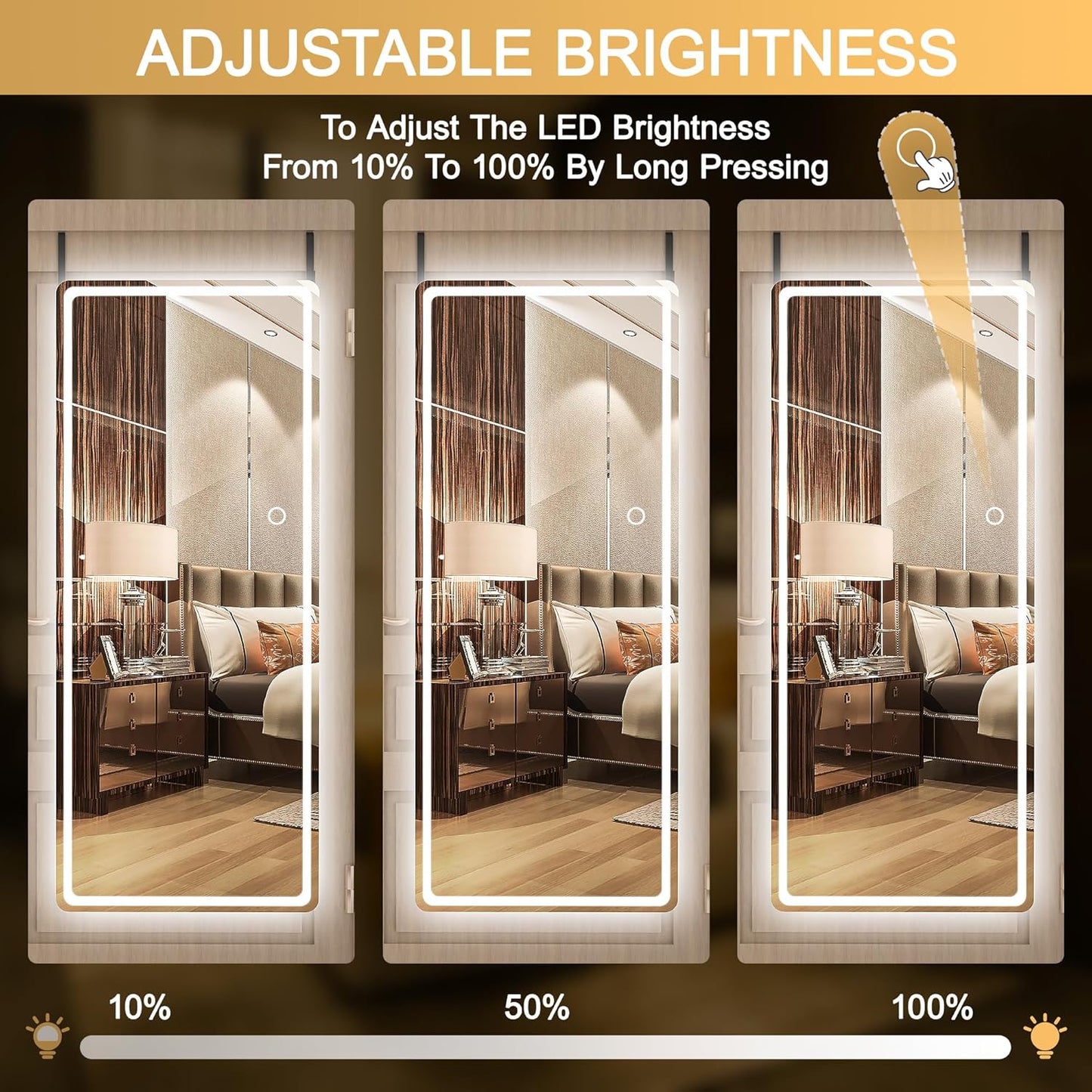 Hasipu LED Door Mirror Full Length, 56 x 16 Over The Door, Hanging With Lights for Bedroom, Living Room, Cloakroom