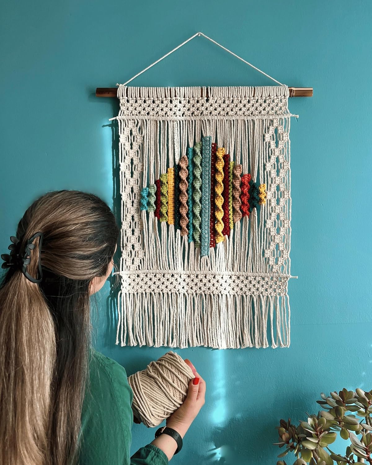 Knots & Beyond 'Haven' Collection, Macrame Wall Hanging, Boho Woven Tapestry, Yarn Art, Living Room & Bedroom Decor, 21.6" x 27.5"