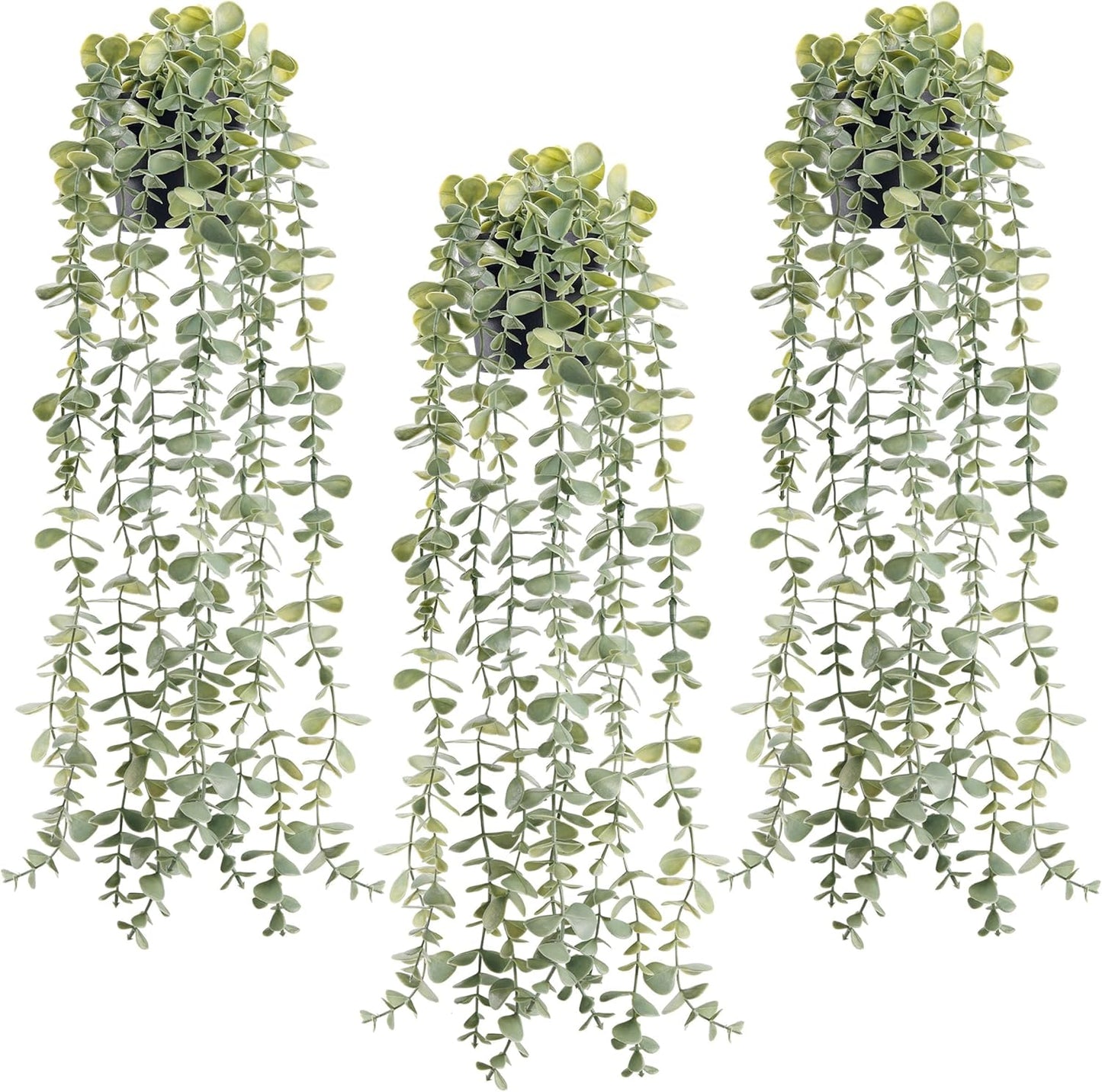 Der Rose 3Pcs Fake Plants Hanging Artificial Decor Faux Potted Eucalyptus Plants for Boho Bathroom Home Office Desk Wall Shelf Bookcase Accessories Decor Indoor
