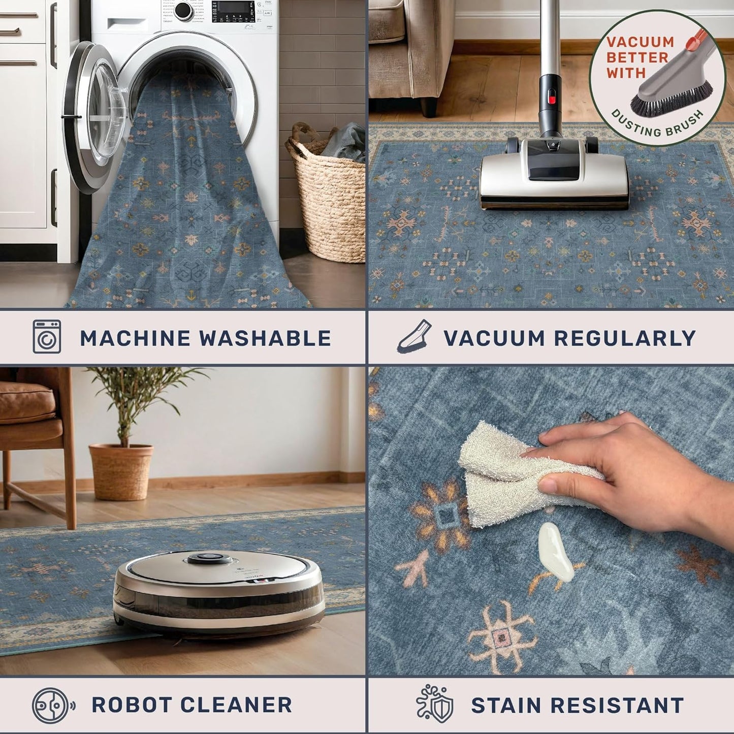 Light Blue 2x7 Washable Kitchen Runner - Boho Non Slip Runner Rug for Hallway, Bedroom Beside Bed,Entryway, Low Pile Floral Eclectic Unique Runner Décor