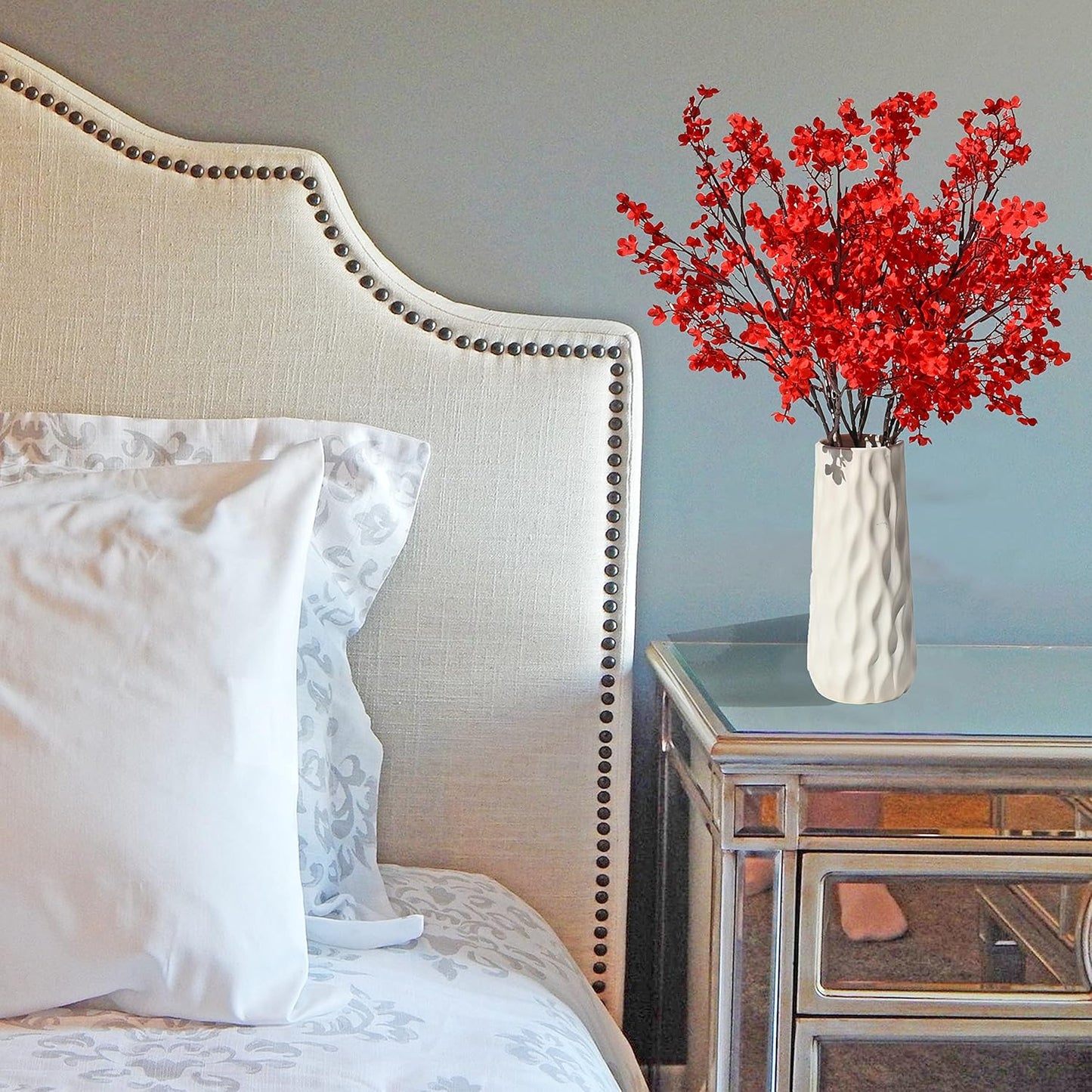 Mandy's Red Artificial Baby’s Breath Flowers 6 Bundles Silk Gypsophila with Bendable Stems for Fall Centerpiece Wedding Decor and Table Arrangements